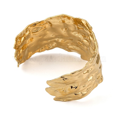 Модные браслеты-манжеты из нержавеющей стали 304 с текстурным ионным покрытием (IP) для женщин BJEW-D048-05G-1