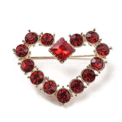 Épingles en alliage de strass en forme de cœur&nbsp;JEWB-Z034-07G-1