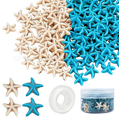 Wholesale SUNNYCLUE 1 Box 144~156Pcs Turquoise Beads Bulk Starfish Beads  for Jewelry Making Synthesis Turquoise Beads Waterproof Beads Loose Spacer  Beads Star Beads Bulk Summer Bracelets Making Kit Beige Blue 