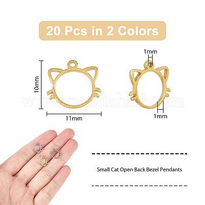 DICOSMETIC 20pcs 2 Colors Open Back Bezel Pendants Cat Head Jewelry Molds for Epoxy Resin Crafts Small Cat Hollow Frame Charms