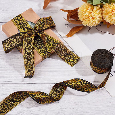 50mm Wide Boho Jacquard Ribbon Embroidery Jacquard Trim 7m Long Black Gold  Ethnic Ribbon Embroidery Polyester Ribbons for Sewing 