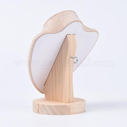 ネックレスバストディスプレイスタンド  木製のベースと  リネン  15x17cm NDIS-E022-01C-1