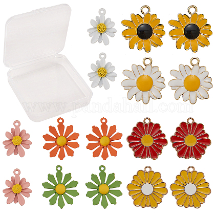 SUNNYCLUE 1 Box 4 Style Enamel Daisy Flower Charms Alloy Pendants Mini for DIY Jewellery Making Bracelet Necklace Earrings 16pcs PALLOY-SC0002-25-1