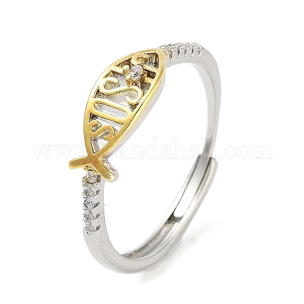 Регулируемые кольца из латуни «рыба Иисуса» с микро-паве и прозрачным фианитом&nbsp;LS-RJEW-S416-04G-1