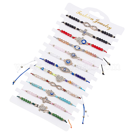 Sunclue 12 шт. 12 стильные браслеты ручной работы регулируемые браслеты с цепочками упаковка браслеты со стразами браслеты сглаза соединители с хамсой регулируемый плетеный браслет вечерние сувениры BJEW-WH0020-04-1