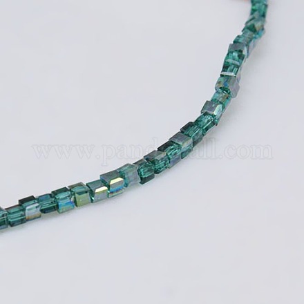 Faceted Cube Half Rainbow Plated Crystal Glass Beads Strands EGLA-F013-F01-1