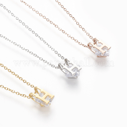 304 Stainless Steel Initial Pendant Necklaces NJEW-O118-34-1