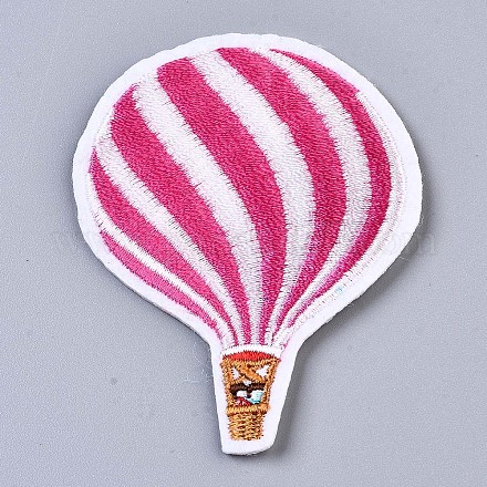 熱気球アップリケ  機械刺繍布地手縫い/アイロンワッペン  マスクと衣装のアクセサリー  濃いピンク  75x57x1.5mm DIY-S041-149-1