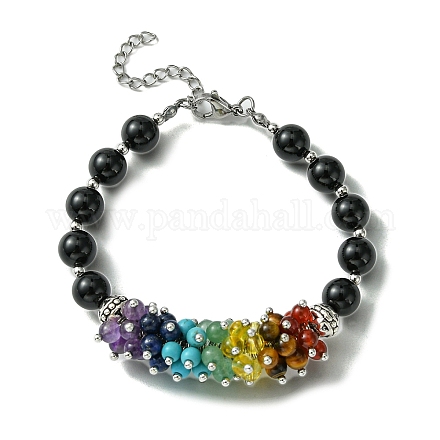 Bracelet en perles d'agate noire naturelle BJEW-TA00402-01-1