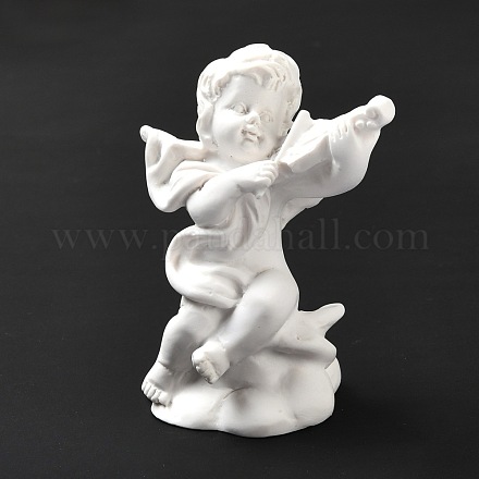 樹脂模造石膏彫刻  置物  ホームディスプレイ装飾  バイオリンを持つ天使  ホワイト  49x34x62mm AJEW-P102-01-1