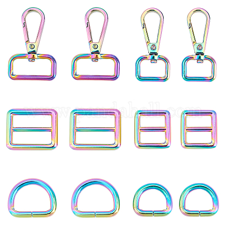 SUPERFINDINGS 12Pcs Rainbow Swivel Hook Claw Clasp Purse Hardware Keychain Hooks with D Rings Snap Hooks Metal Swivel Clasps 26x24x4mm for Lanyard Handbags Bag Making FIND-FH0003-62-1