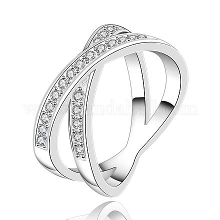 Exquisita de bronce de óxido de circonio cúbico anillos de dedo entrecruz para las mujeres RJEW-BB09123-7-1