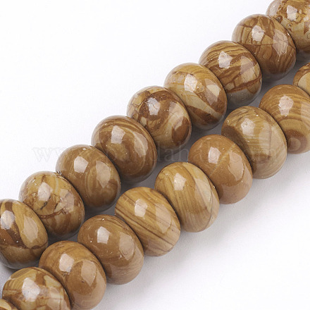 Encaje de madera natural hebras de abalorios de piedra G-O162-15-6x10mm-1