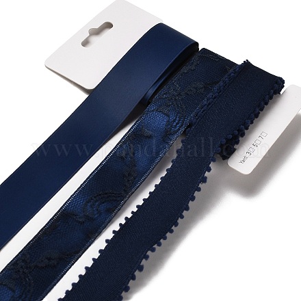 9 ヤード 3 スタイルのポリエステル リボン  DIY手作りクラフト用  髪のちょう結びとギフトの装飾  ダークブルーのカラーパレット  ミッドナイトブルー  1~1-1/8インチ（25~28mm）  約3ヤード/スタイル SRIB-A014-F05-1