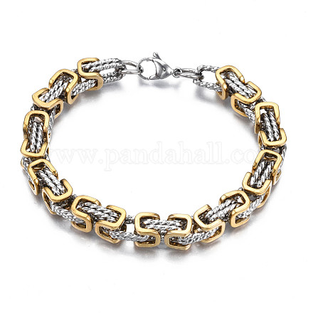 Placage ionique (ip) deux tons 201 bracelet chaîne byzantine en acier inoxydable pour hommes femmes BJEW-S057-94B-1