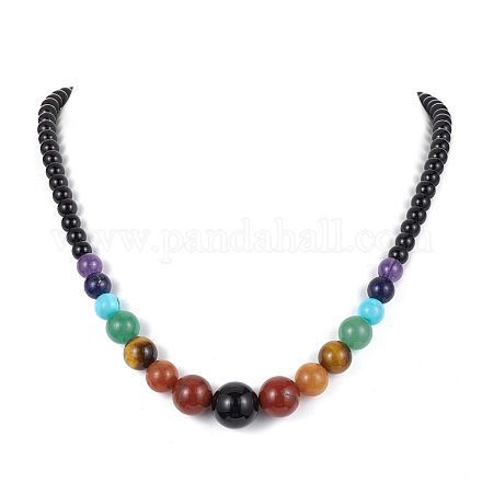 Halskette mit abgestuften Perlen aus natürlichen gemischten Edelsteinen NJEW-JN04483-1
