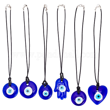 Gomakerer 6 Stück 6 Stile türkisch blau böser Blick Glasanhänger Dekorationen HJEW-GO0001-05-1