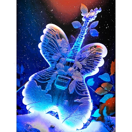 Ausgefallenes Schmetterlings-Gitarrenmuster zum Selbermachen mit Diamant-Malerei-Sets für Musikliebhaber PW-WG51276-01-1