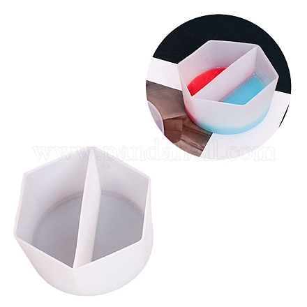 塗料注入用の再利用可能なスプリットカップ  樹脂混合用シリコンカップ  2つの仕切り  ホワイト  103x92x53mm  内径：99x42mm DIY-B046-10-1
