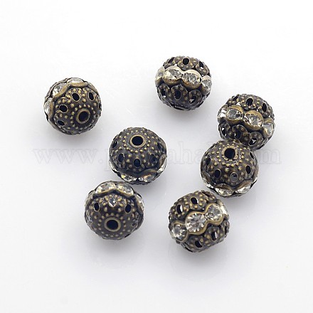Perles en laiton de strass RB-A011-10mm-01AB-NF-1