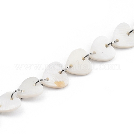 Cadenas de eslabones de corazón de concha de agua dulce hechas a mano AJEW-JB00715-02-1