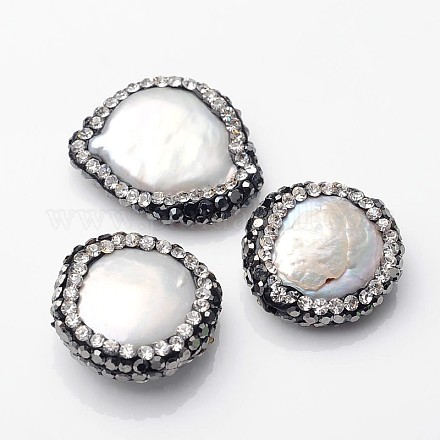 Flat Round Natural Cultured Freshwater Pearl Beads G-F226-21-1