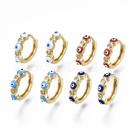 Серьги-кольца Huggie с прозрачным кубическим цирконием и эмалью EJEW-N015-18-1