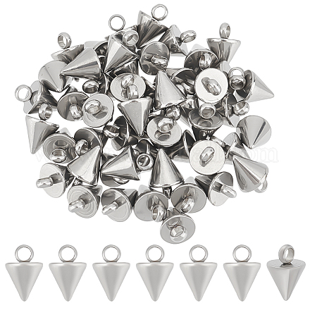 Unicraftale 50 pz cono fascino in acciaio inox stile punk picco fascino ciondola l'orecchino di fascino braccialetti di fascini per creazione di gioielli fai da te 8.5x6mm STAS-UN0047-23A-1