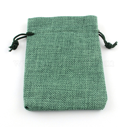 ポリエステル模造黄麻布包装袋巾着袋  ミディアムシーグリーン  9x7cm X-ABAG-R005-9x7-07-1