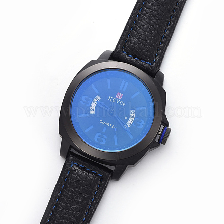 腕時計  クォーツ時計  アロイウォッチヘッドとPUレザーストラップ  ブルー  10-1/4インチ（26.1cm）  20x3mm  ウォッチヘッド：46x50.5x13mm WACH-I017-05B-1