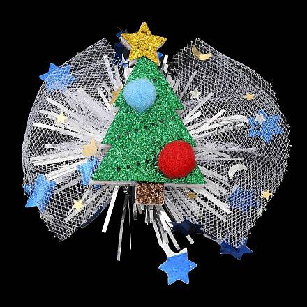 クリスマステーマのフェルト＆ガーゼのアリゲーターヘアクリップ  塩ビと鉄のパーツ  女の子の女性のためのヘアアクセサリー  クリスマスツリー  76x78x24mm PHAR-F019-07-1