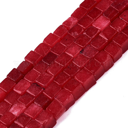 天然石ホワイトジェイドビーズ連売り  染め  キューブ  暗赤色  4~4.5x4~4.5x4~4.5mm  穴：1mm  約88個/連  15.16インチ（38.5cm） G-N326-147C-1