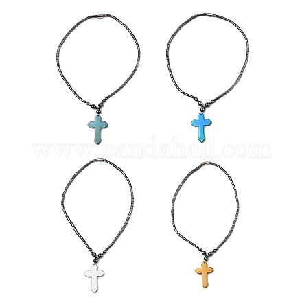 Ожерелья-крестики с синтетическим немагнитным гематитом для женщин и мужчин NJEW-E097-01-1