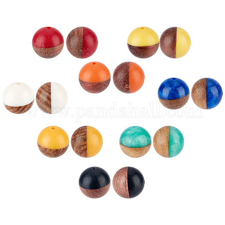 SUNNYCLUE 1 Box 16Pcs 8 Colors Colorful Wooden Beads Two Tone Resin Walnut Wood Bead Large Hole Round Spacers Bulk for Jewelry Making DIY Bracelets Earrings Crafts Findings Accessory RESI-SC0001-89-1