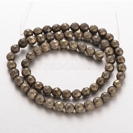 Facettes rondes pyrite naturelle perles brins G-P061-4mm-20-1