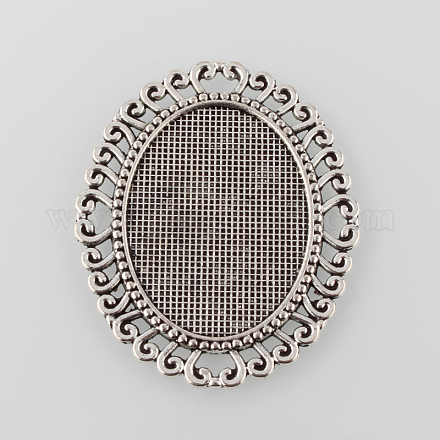 Cabochon vassoio ovale piatto antico della lega d'argento di stile tibetano TIBE-M021-12AS-1