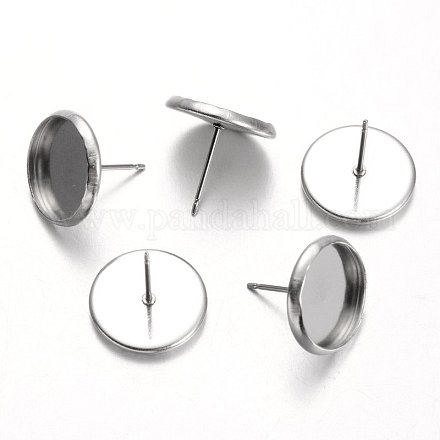 Impostazioni di orecchini tondi piatti in acciaio inossidabile tondo X-STAS-M227-12mm-1
