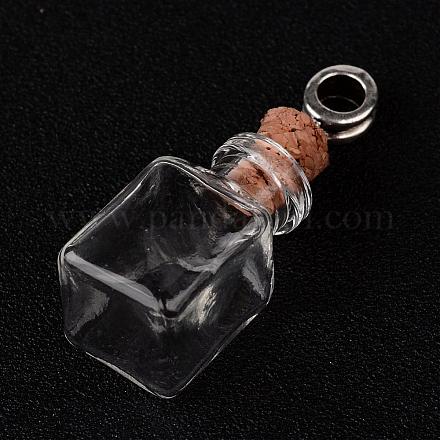 Botella de deseos de vidrio cuboide encantos colgantes europeos PALLOY-JF00162-04-1