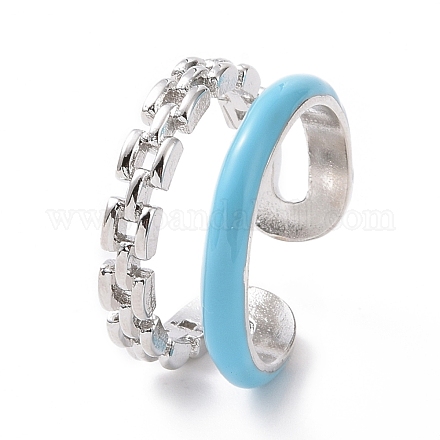 Эмалевое кольцо на манжете с двойной строчкой RJEW-E051-01P-03-1