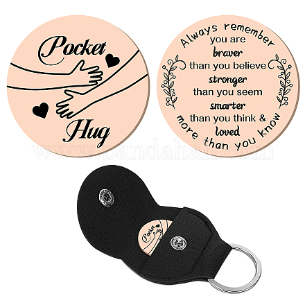 CREATCABIN Pocket Hug Token Long Distance Relationship Keepsake Stainless Steel Double Sided Inspirational Gift with PU Leather Keychain for Women Son 1.2 Inch-You are Braver Than You Believe(Pink) AJEW-CN0001-21M-1
