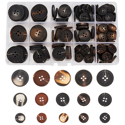 Gomakerer 120 個 15 スタイル縫製ボタン  混合色 4 穴ラウンドボタンスーツコート樹脂ボタンクラフトボタン縫製クラフトプロジェクトや休日の装飾用のボックス付き RESI-OC0001-62-1