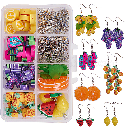 Sunnyclue 1 boîte bricolage faire 7 paires de kits de fabrication de boucles d'oreilles en argile polymère grappe de fruits - perles de fruits en argile polymère DIY-SC0005-86-1