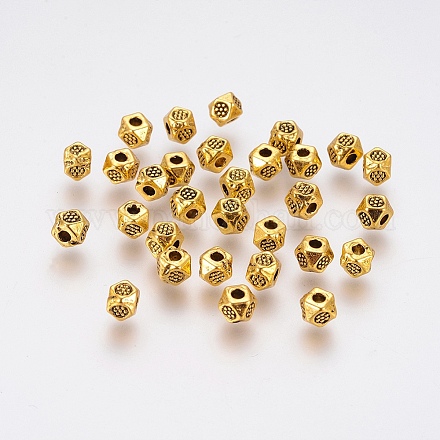 アンティーク金色のチベットスタイルスペーサービーズ  カドミウムフリー＆鉛フリー  直径4mm  長さ3.5mm  穴：1mm GLF0415Y-1