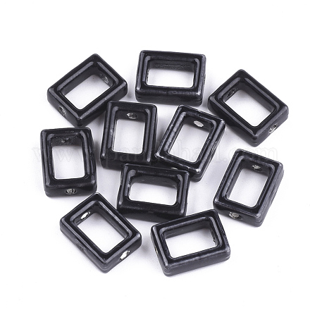 手作り磁器ビーズフレーム  光沢釉の磁器  長方形  ブラック  16.5x12.5x5.5mm  穴：2mm PORC-S499-14A-1
