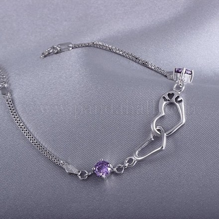 Ti amo braccialetto a maglie intrecciate con cuori di zirconi per San Valentino BJEW-BB43487-B-1