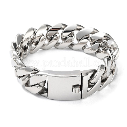 304 Stainless Steel Cuban Link Chains Bracelets for Men & Women BJEW-D031-21B-P-1