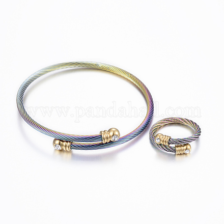Trendy conjuntos de anillos y brazaletes de torque de 304 acero inoxidable SJEW-H073-12A-1