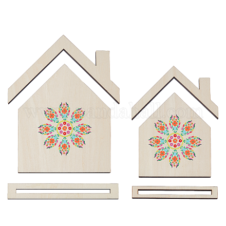 2 шт. 2 стиля держателей для карточек с вышивкой из дерева в форме домика ODIS-FH0001-19-1