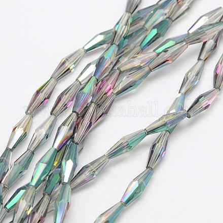 Faceted Rice Electroplated Glass Beads Strands EGLA-F103-07A-1