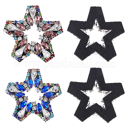 Hobbiesay 4 Stück 2 Farben Stern-Perlen-Applikationen-Patch in Pentagramm-Form zum Aufnähen von Kleidung PATC-HY0001-04-1